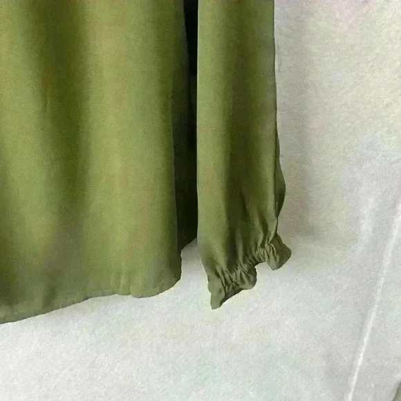 NWT Women's Notations Green Long Sleeve Ruffle Tie Front Blouse Size Large - Picture 14 of 15